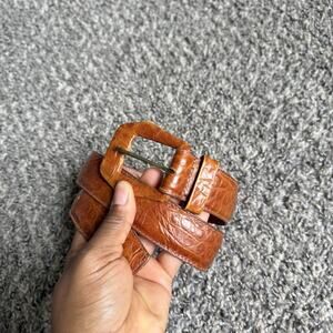 Omega Brown Croc Leather Textured Belt Womens Small 27-31” Waist VTG